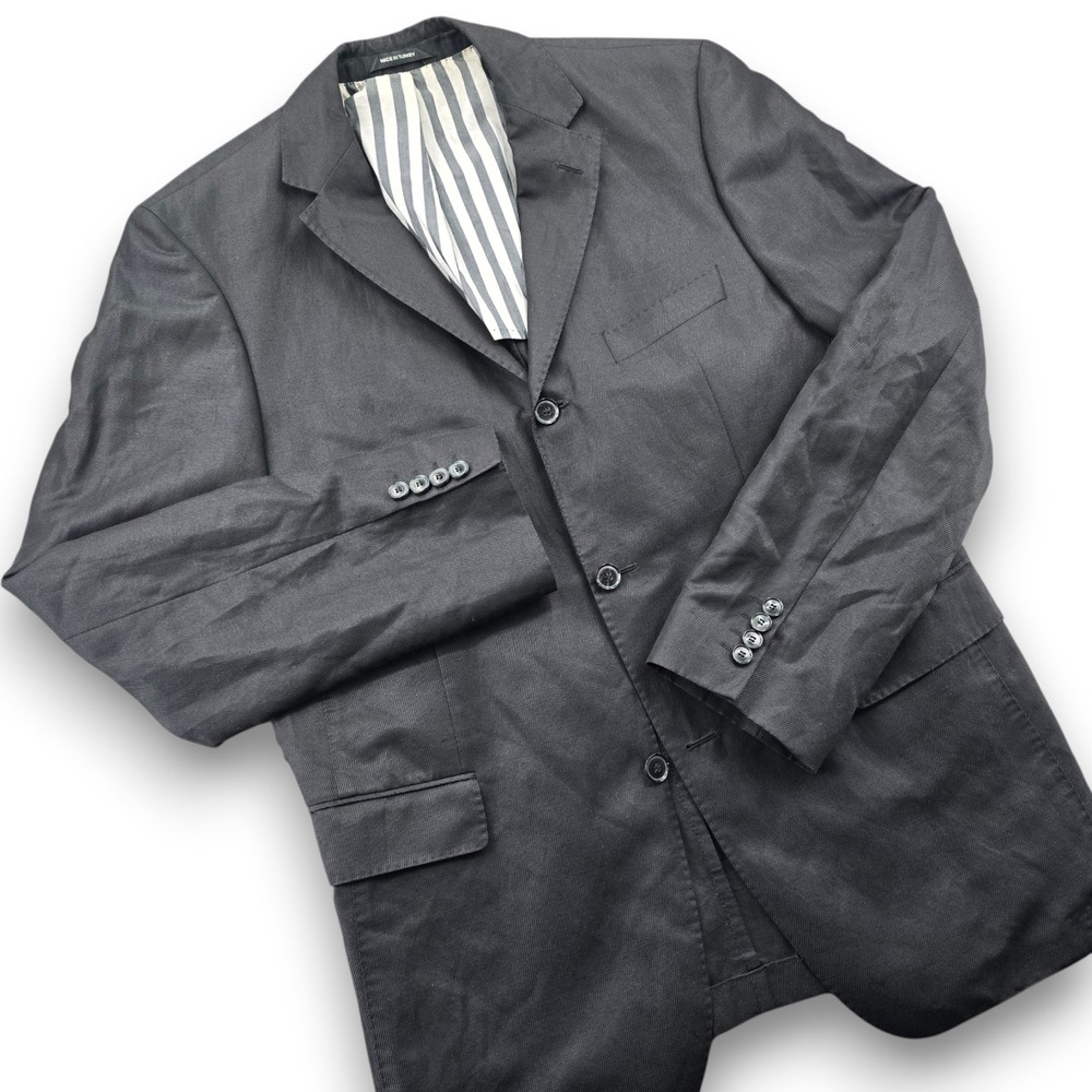 Hugo Boss Scola Blazer Mens 42L Black Silk Linen 3 Button Sport Coat Jacket